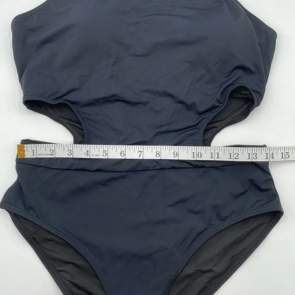 Holipick Black One-Piece Monokini‎ Swimsuit High Neck Cutout Snap/Hook Closure - Picture 11 of 17